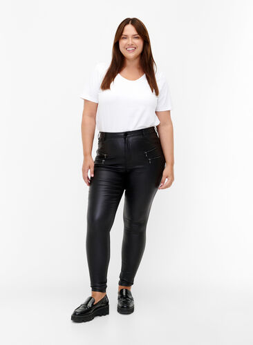 Powlekane jeansy Amy z suwakiem, Black, Model image number 0