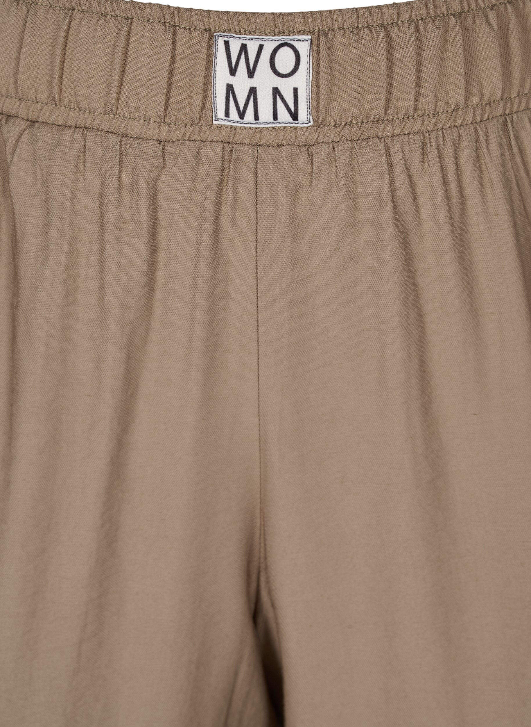 Zizzi Loose viscose trousers with elastic borders and pockets, Timber Wolf, Packshot image number 2