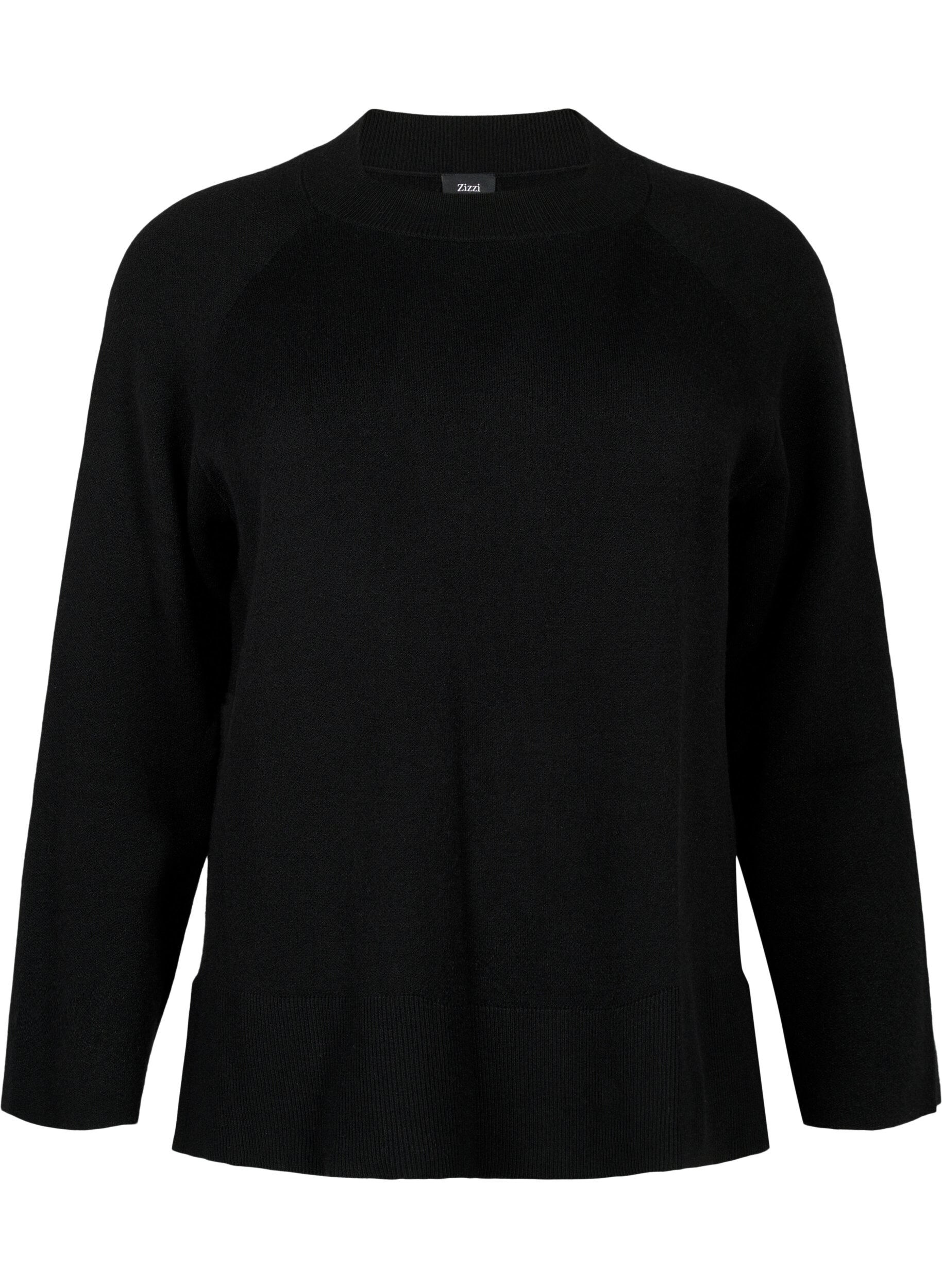 Zizzi Sweter z mieszanki wiskozy z rozcieciem z boku, Black, Packshot image number 0