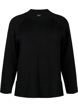 Sweter z mieszanki wiskozy z rozcieciem z boku, Black, Packshot image number 0