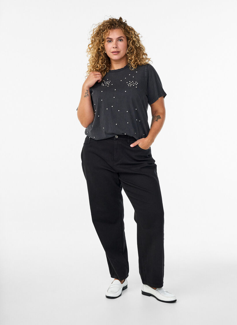 Koszulka z cekinami i spranym wygladem, Szary, Model