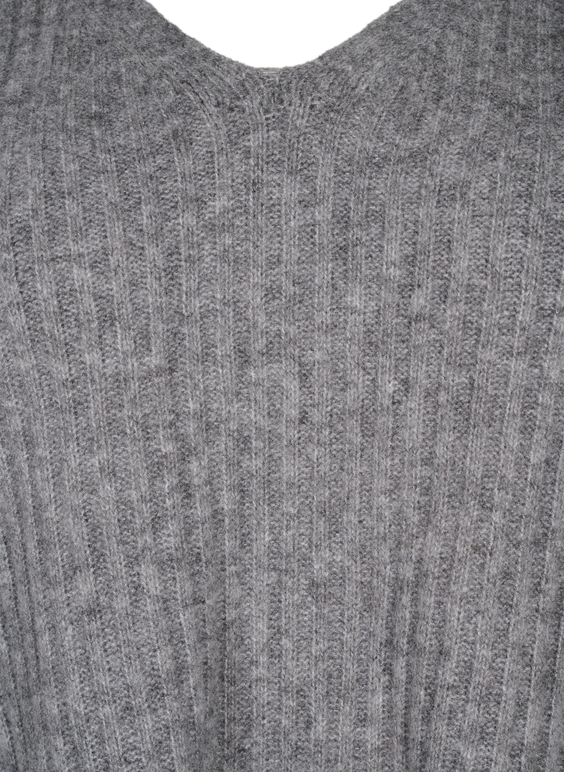 Zizzi Dzianinowy sweter z rozcieciem, Light Grey Melange, Packshot image number 2