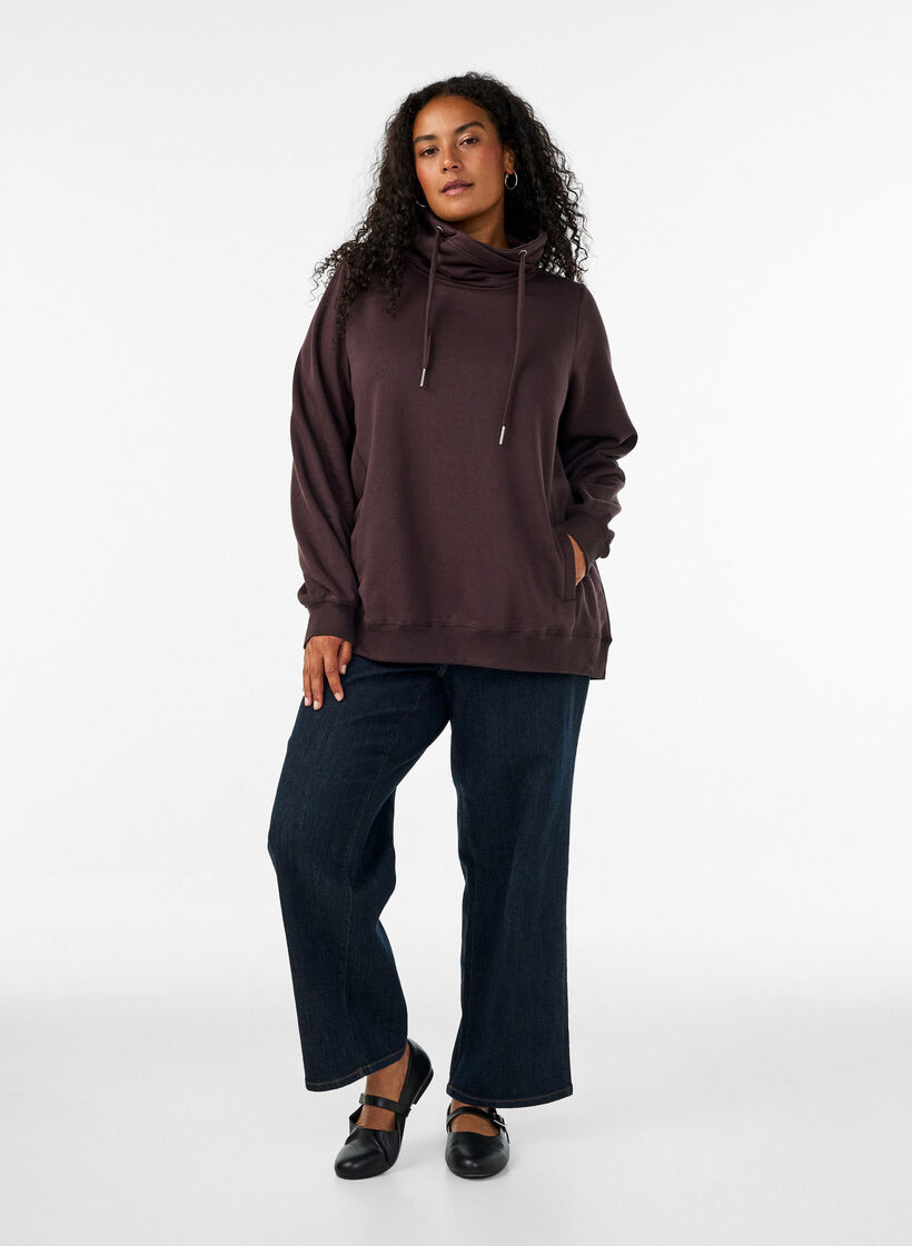 Bluza z wysokim kolnierzem i kieszeniami, Brązowy, Model image number 1