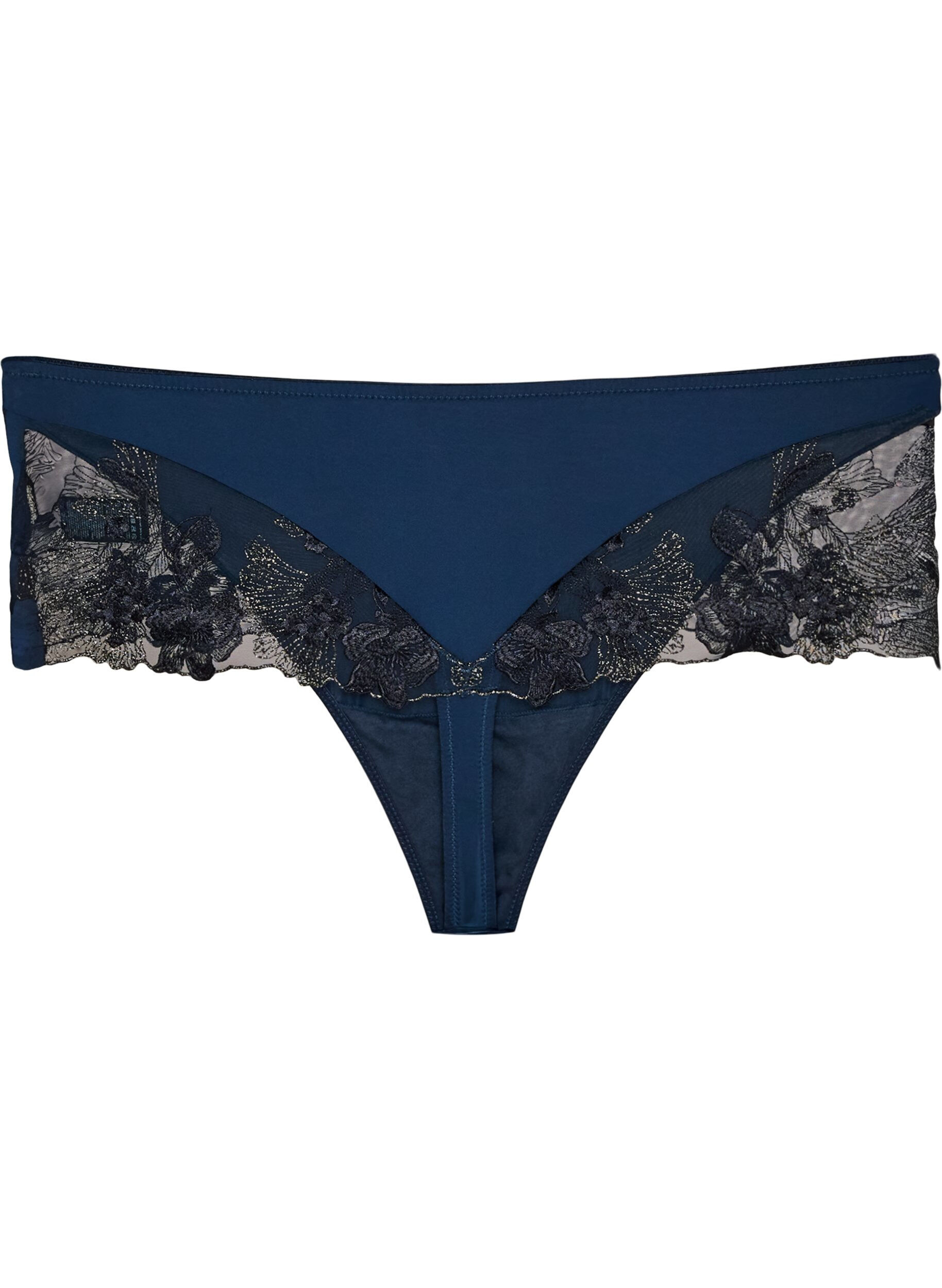ZizziStringi typu hipster z kwiatowym haftem i regularnym stanem, Niebieskie, Packshot image number 2