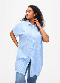 Dluga bawelniana koszula w paski, Light Blue Stripe, Model
