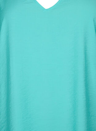 Wiskozowa bluzka z krótkim rekawem i dekoltem w szpic, Turquoise, Packshot image number 2