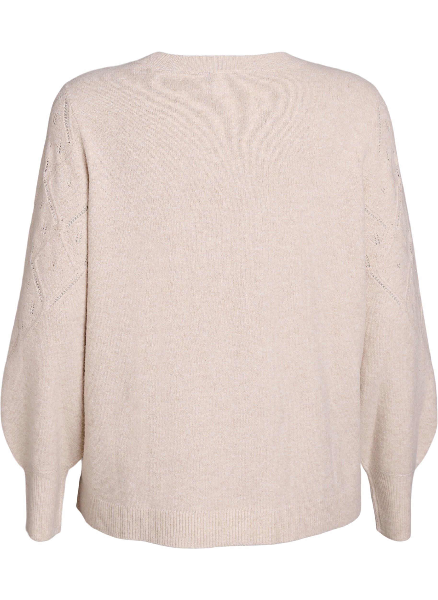 Zizzi Dzianinowy top z azurowym wzorem i bufiastymi rekawami, Beżowy, Packshot image number 1