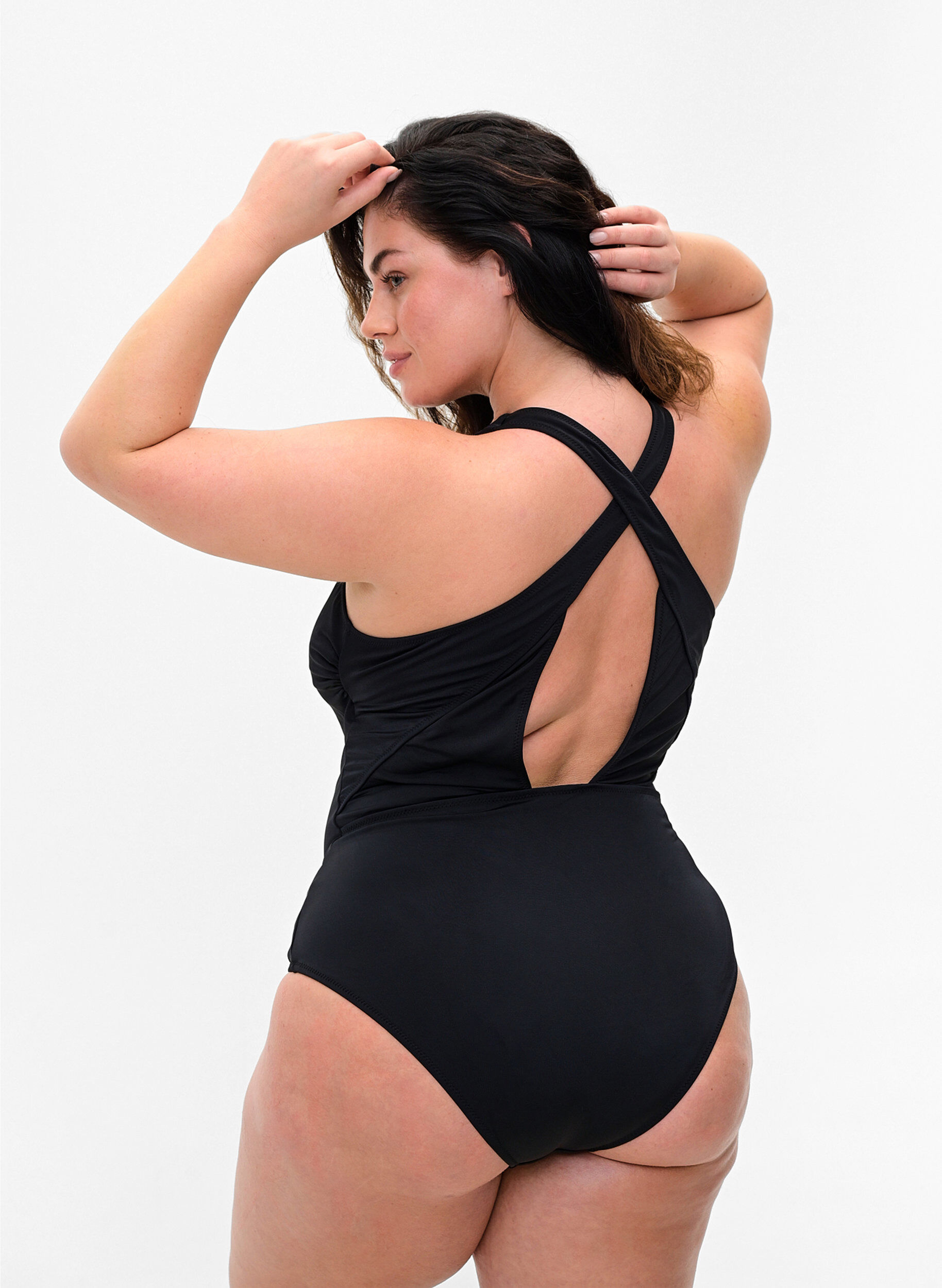 Zizzi Swimsuit with cross back, Black, Model image number 1