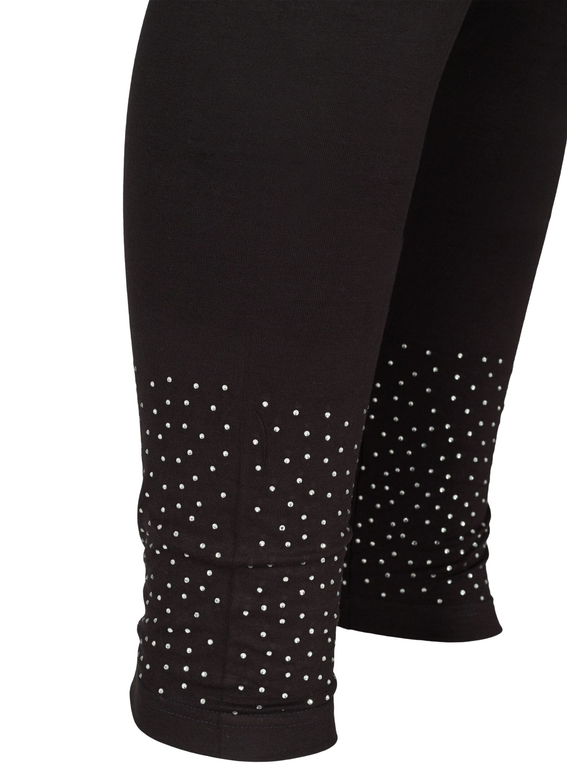 Zizzi Viscose blend leggings with decorative rhinestones, Black, Packshot image number 3