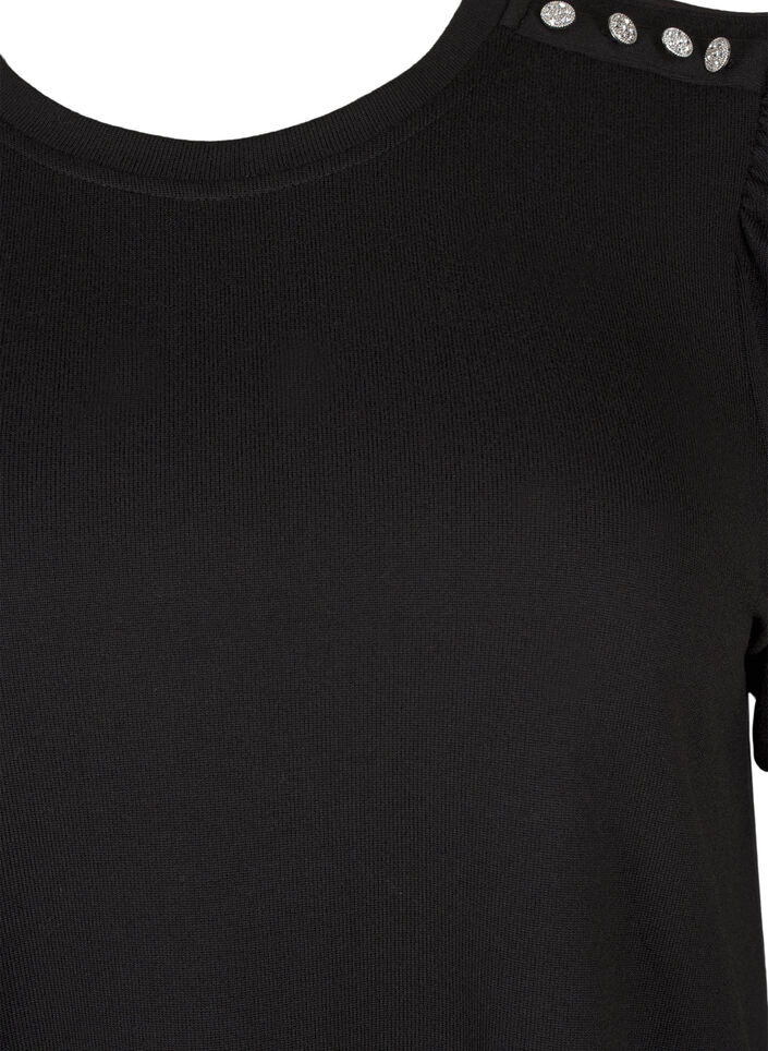 Bluzka z guzikami i krótkimi bufiastymi rekawami, Czarne, Packshot image number 2