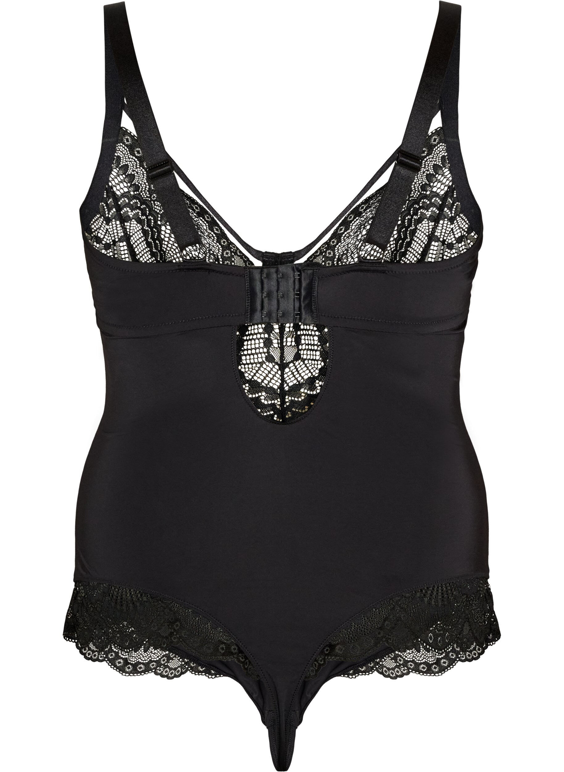 ZizziKoronkowe body z fiszbinami i ozdobnymi paseczkami, Czarne, Packshot image number 1