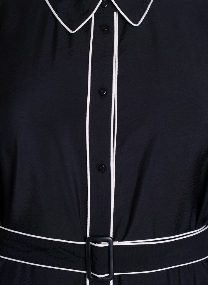 Sukienka midi z kolnierzykiem i kontrastowymi krawedziami, Czarne, Packshot image number 2