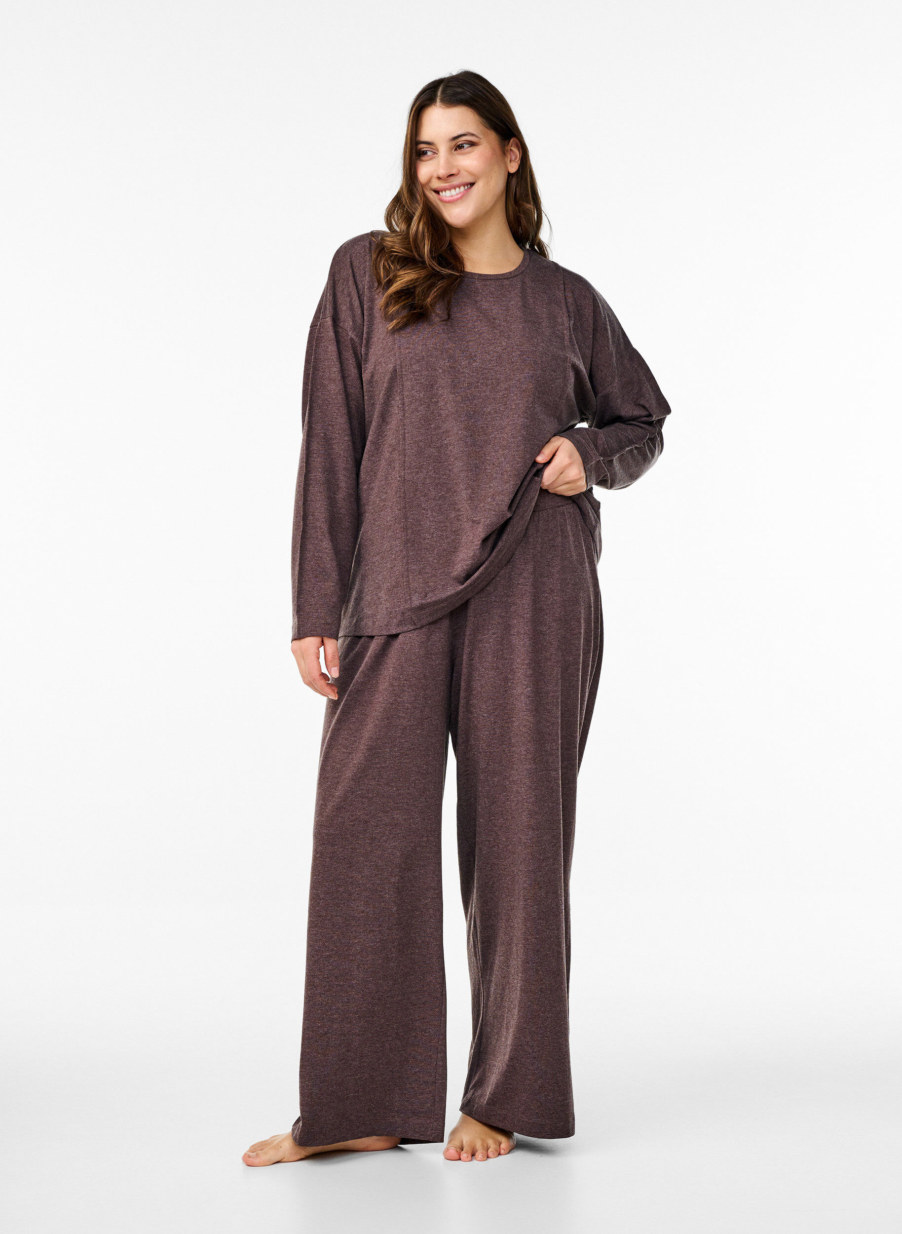 Zizzi Dzersejowe spodnie o prostym kroju i z wysokim stanem, Bracken Mel., Model image number 0