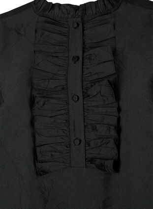 Blyszczaca bluzka koszulowa z falbanami, Black, Packshot image number 2