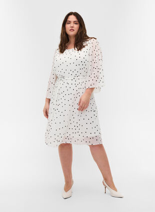 Wzorzysta plisowana sukienka z wiazaniem, Bright White w. Dots, Model image number 0