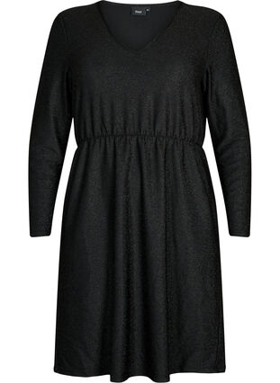 Brokatowa sukienka z dekoltem w szpic, Black Black, Packshot image number 0