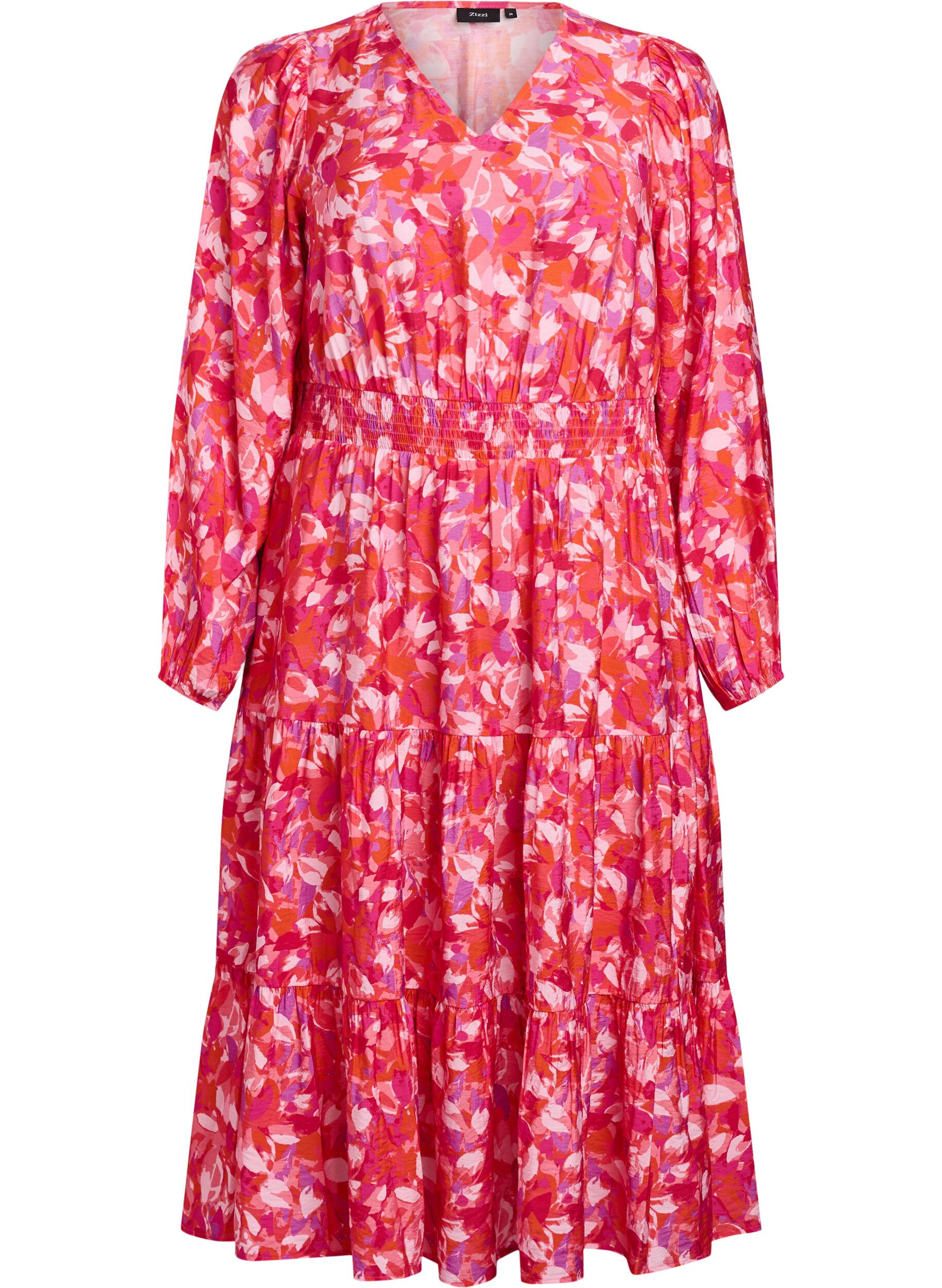 Sukienka midi z kolorowym wzorem lisci