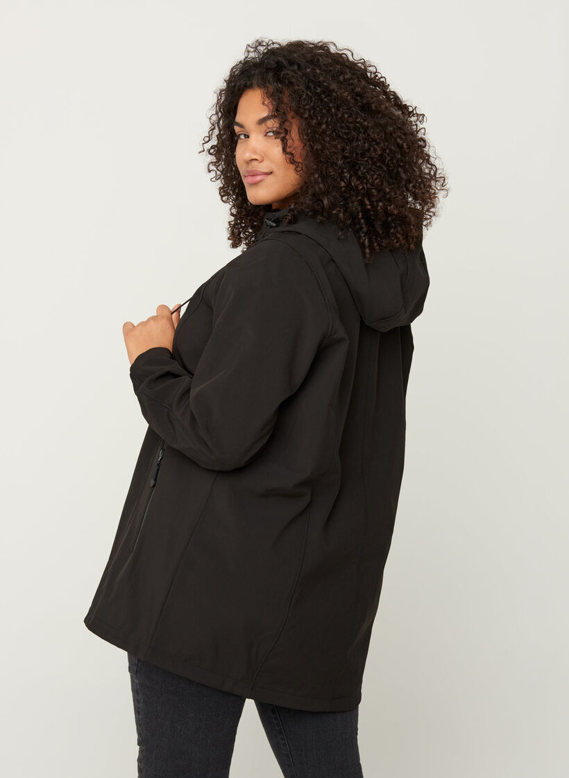 Krótka kurtka softshell z kapturem, Black, Model image number 2