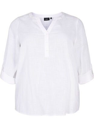 Bawelniana koszulowa bluzka z dekoltem w szpic, Bright White, Packshot image number 0