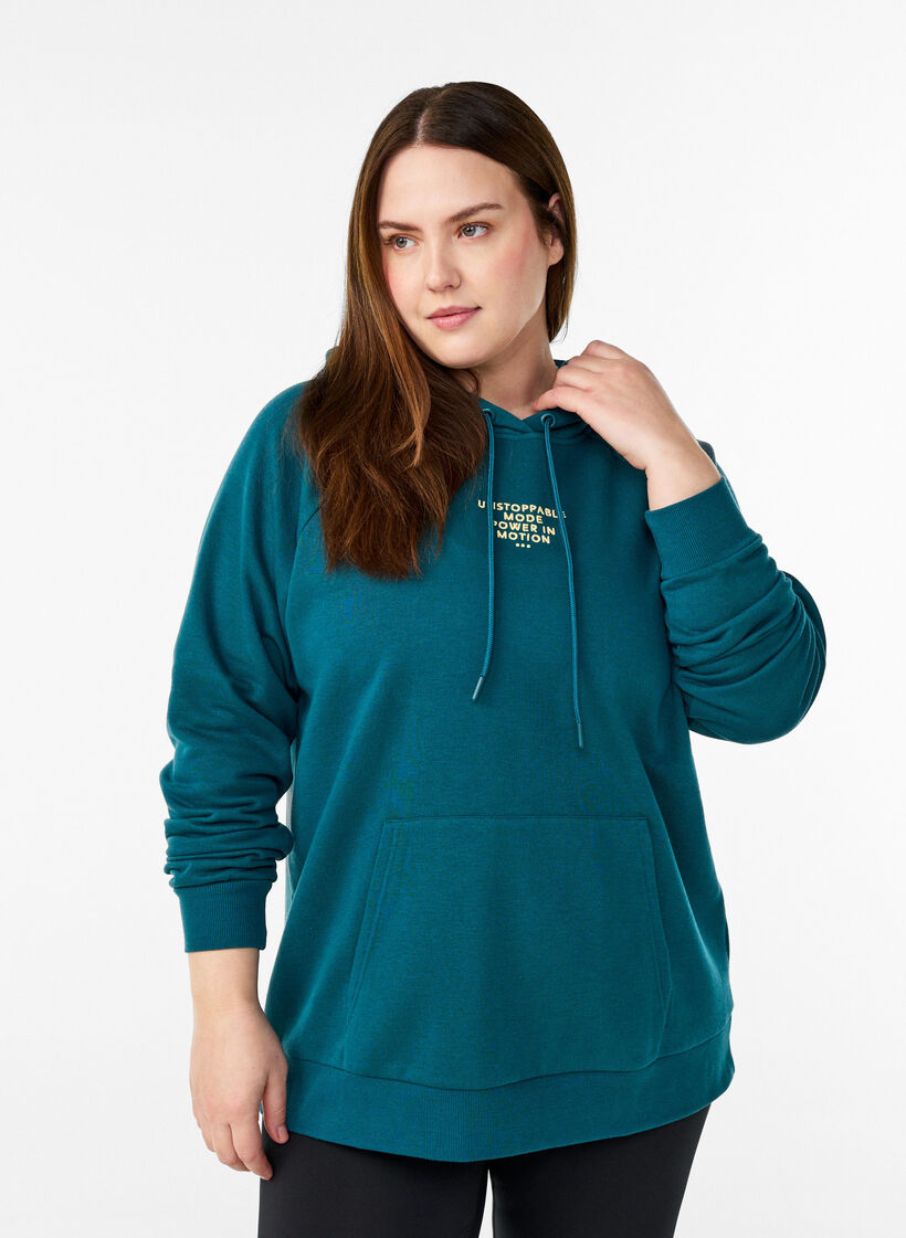 Bluza z kapturem z haftowanym motywem z przodu, Zielony, Model image number 0