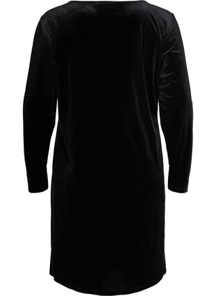 Welurowa sukienka z dlugimi rekawami, Black, Packshot image number 1