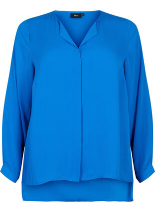 Jednokolorowa koszula z dekoltem w szpic, Princess Blue, Packshot image number 0