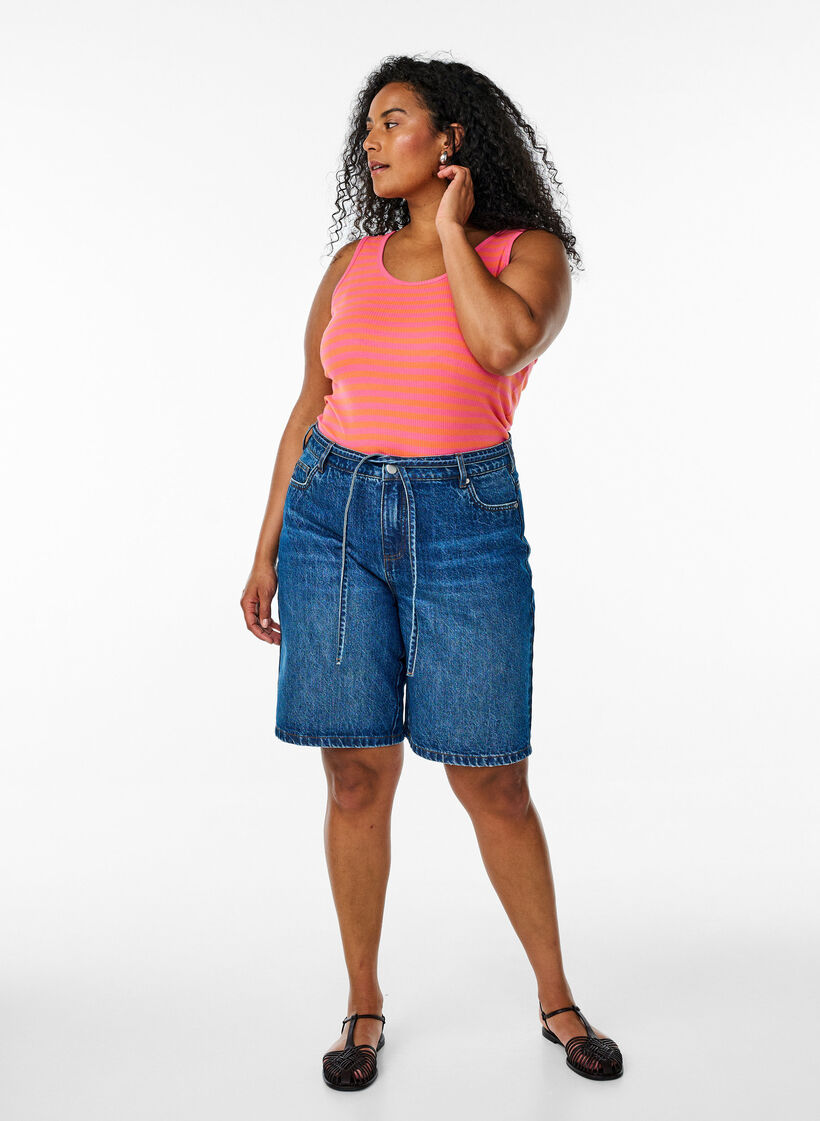 Tank top w paski o prazkowanej strukturze, Czerwony, Model image number 1