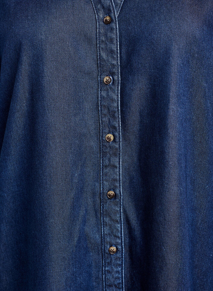 Sukienka w stylu denim z zapinaniem na guziki i falbankami na rekawach, Niebieskie, Packshot image number 2