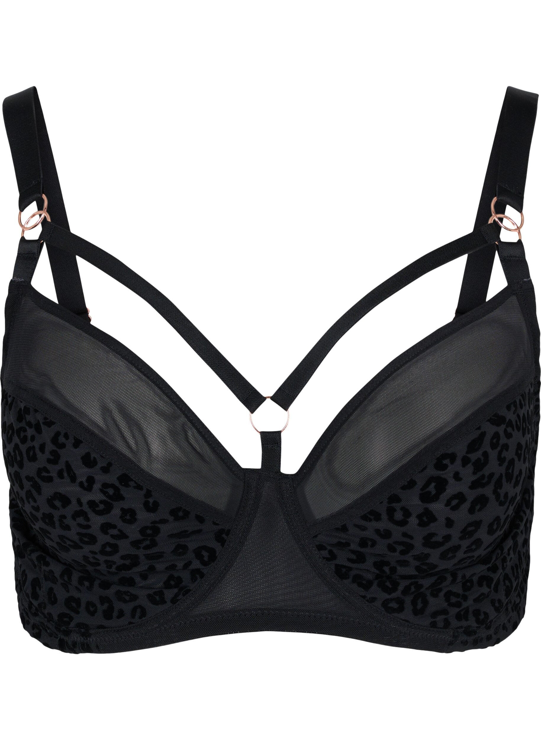 Zizzi Patterned bra with mesh and thong, Black, Packshot image number 0