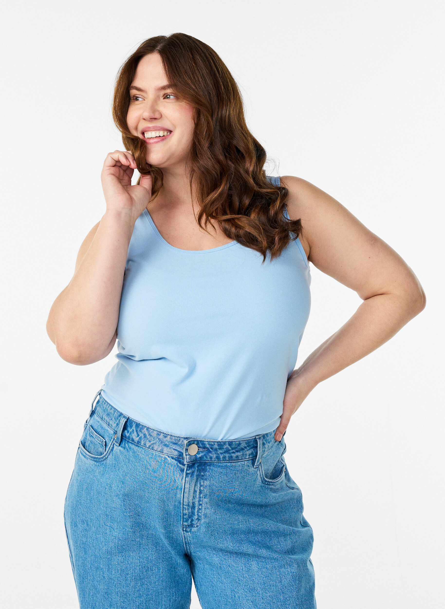 Podstawowy top bawelniany w jednolitym kolorze, Niebieskie, Model
