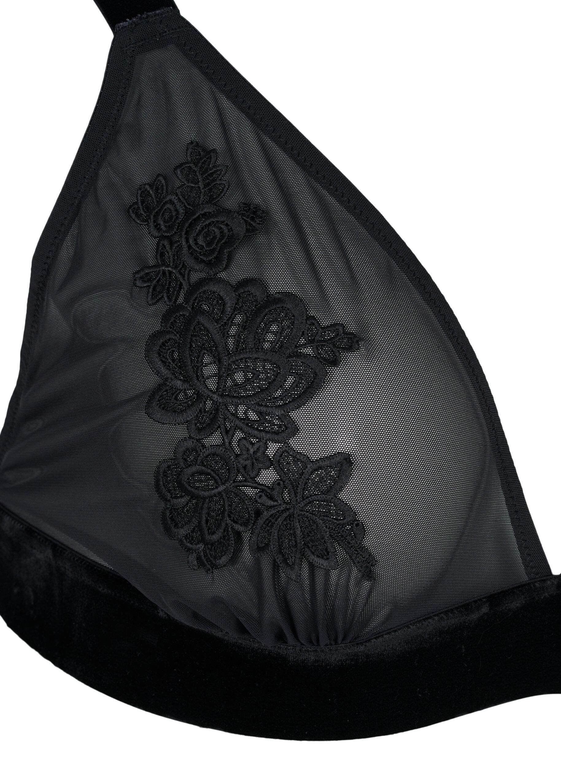 Zizzi Mesh bra with velour and lace, Black, Packshot image number 2