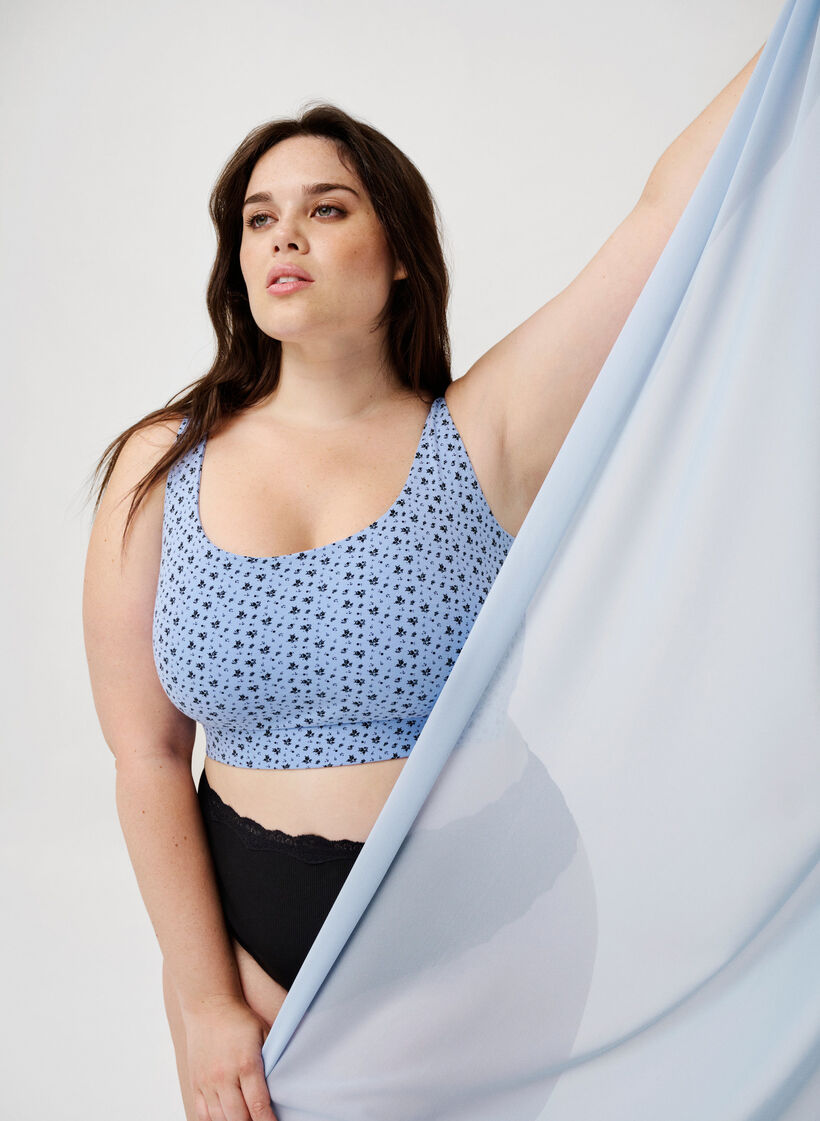 Biustonosz 2-pack z bawelny z regulowanymi ramiaczkami, Serenity AOP/Black, Image image number 0