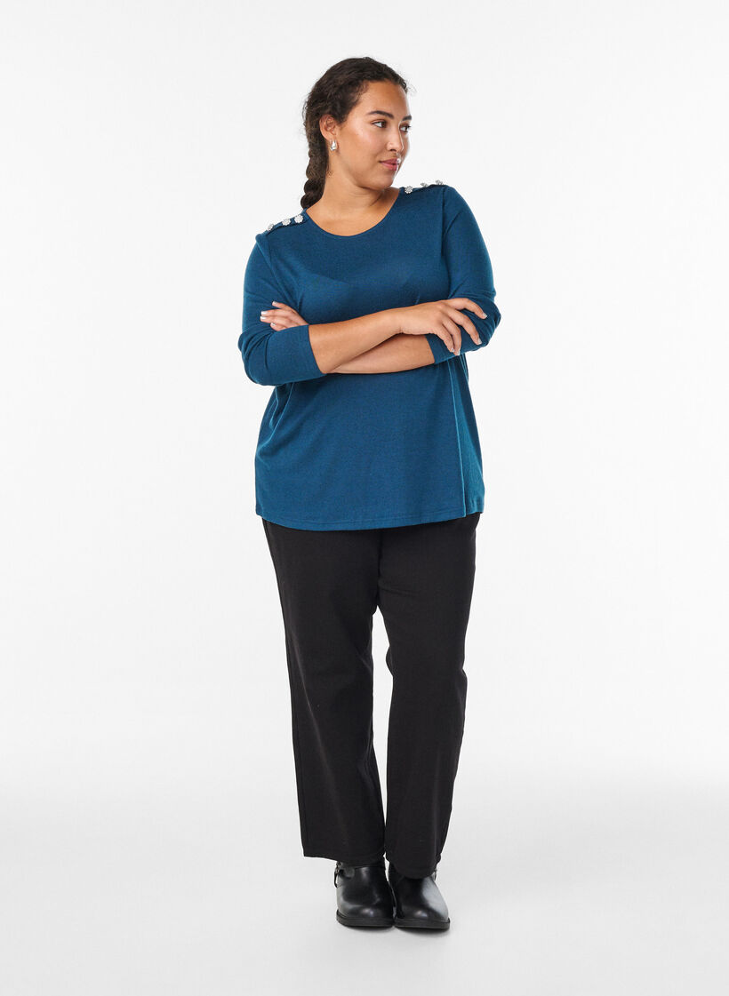 Bluzka z ozdobnymi guzikami, Niebieskie, Model image number 1