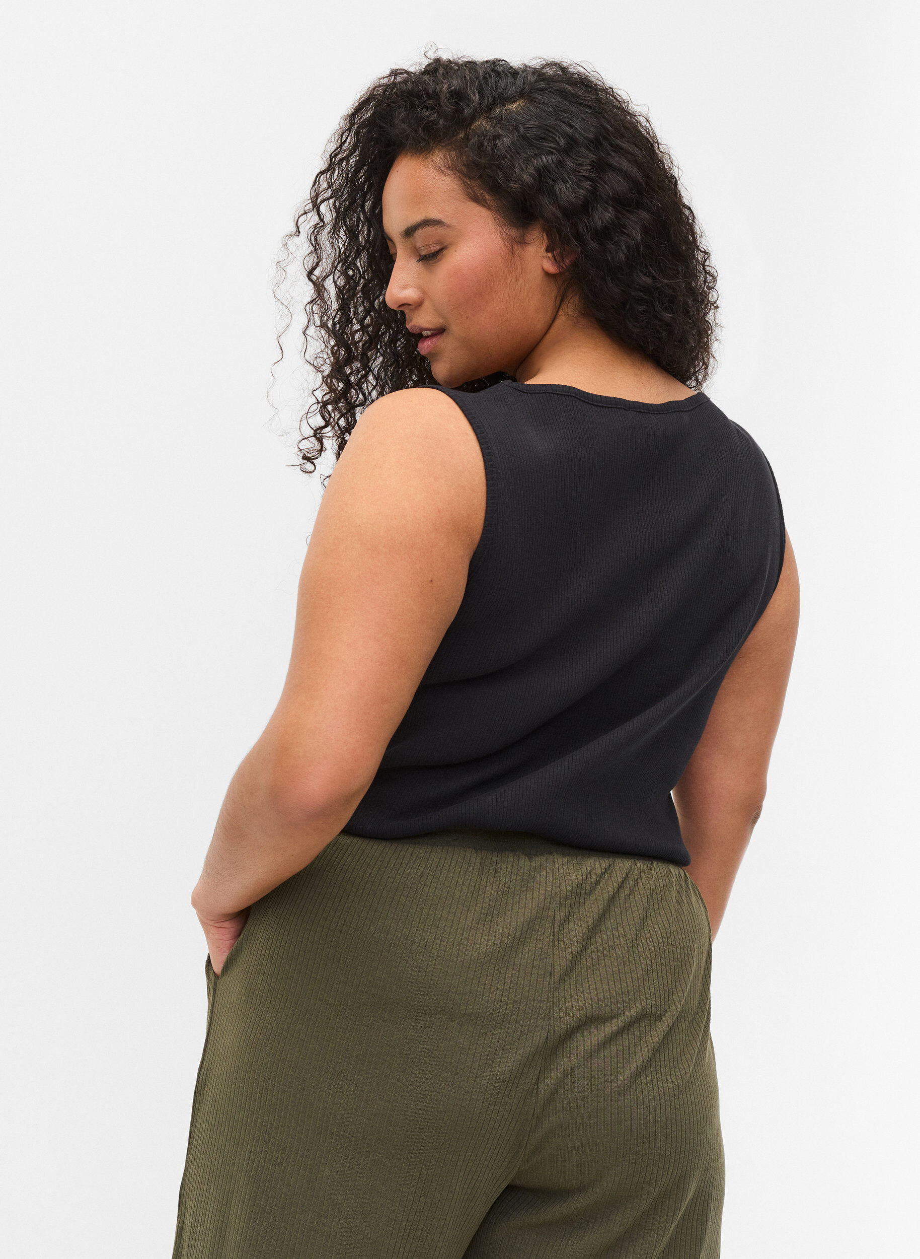 Zizzi 2-pack podstawowy podkoszulek w prazki, Black/Navy Blazer, Model image number 1