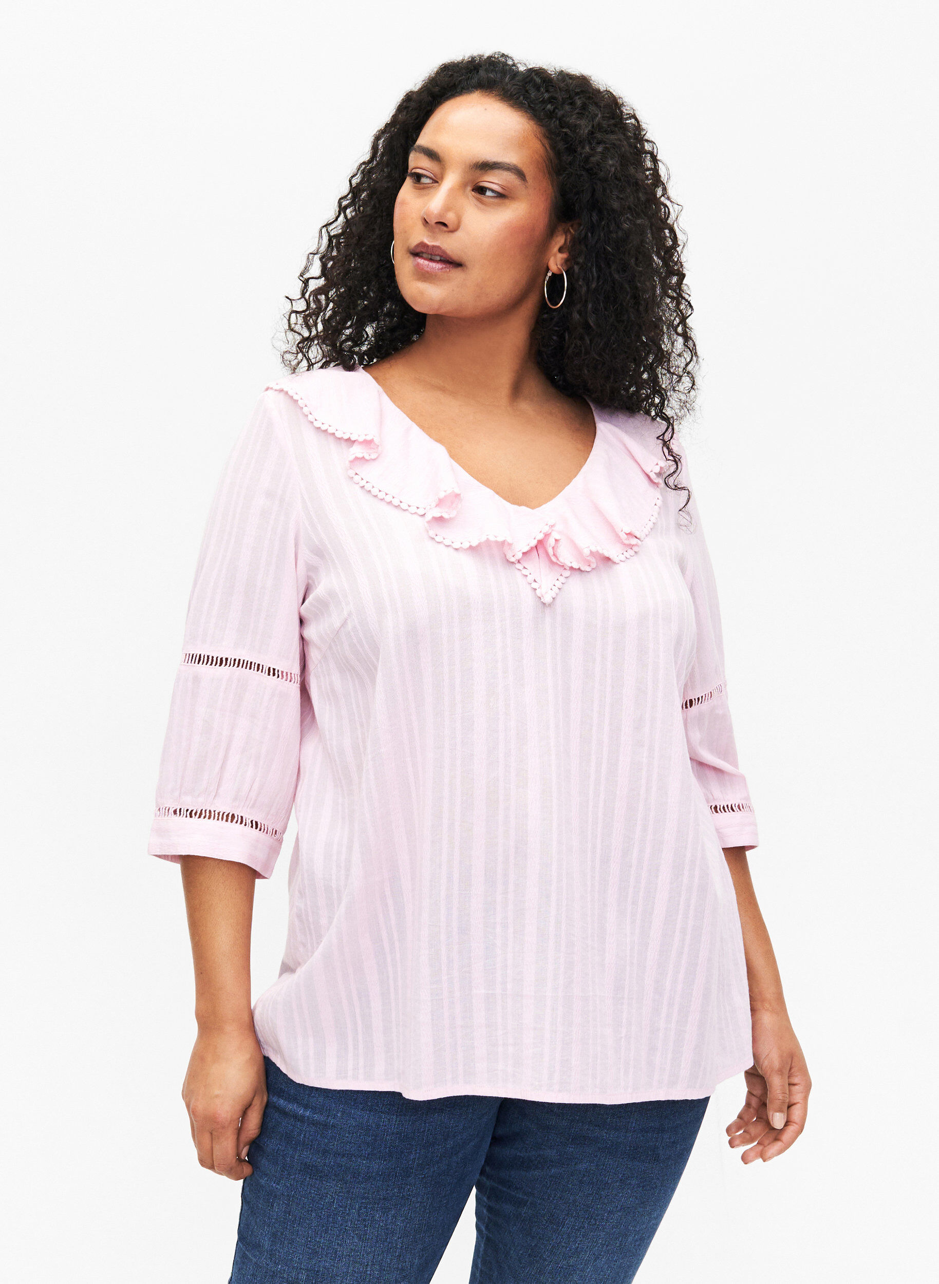 Zizzi Bluzka z rekawem 3/4 i koronka, Almond Blossom, Model image number 0