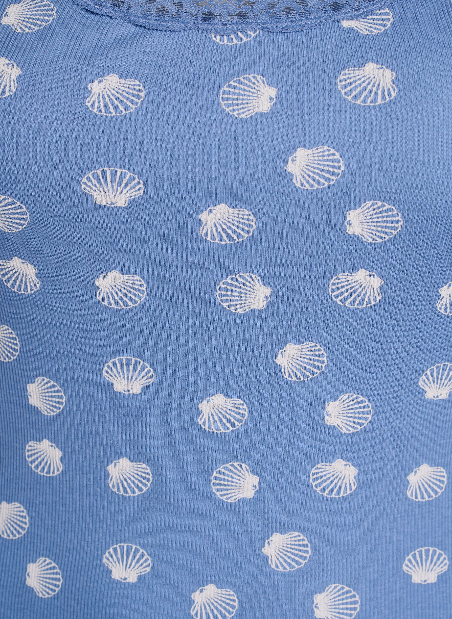 Zizzi Top z nadrukiem i koronkowym brzegiem, Niebieskie, Packshot image number 2