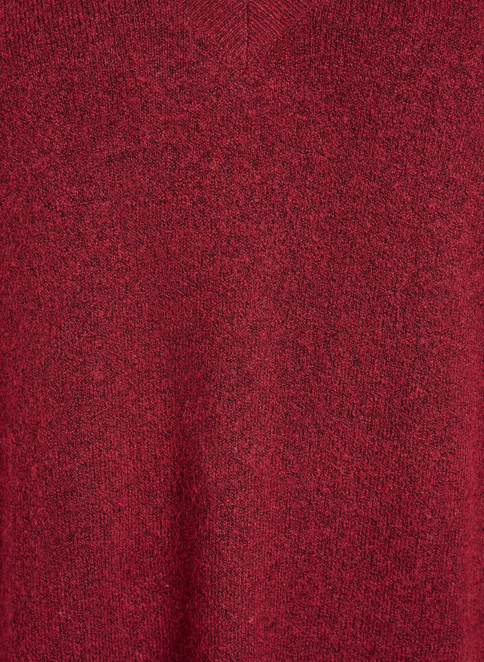 Dluga dzianinowa sukienka z dekoltem w szpic, Czerwony, Packshot image number 2