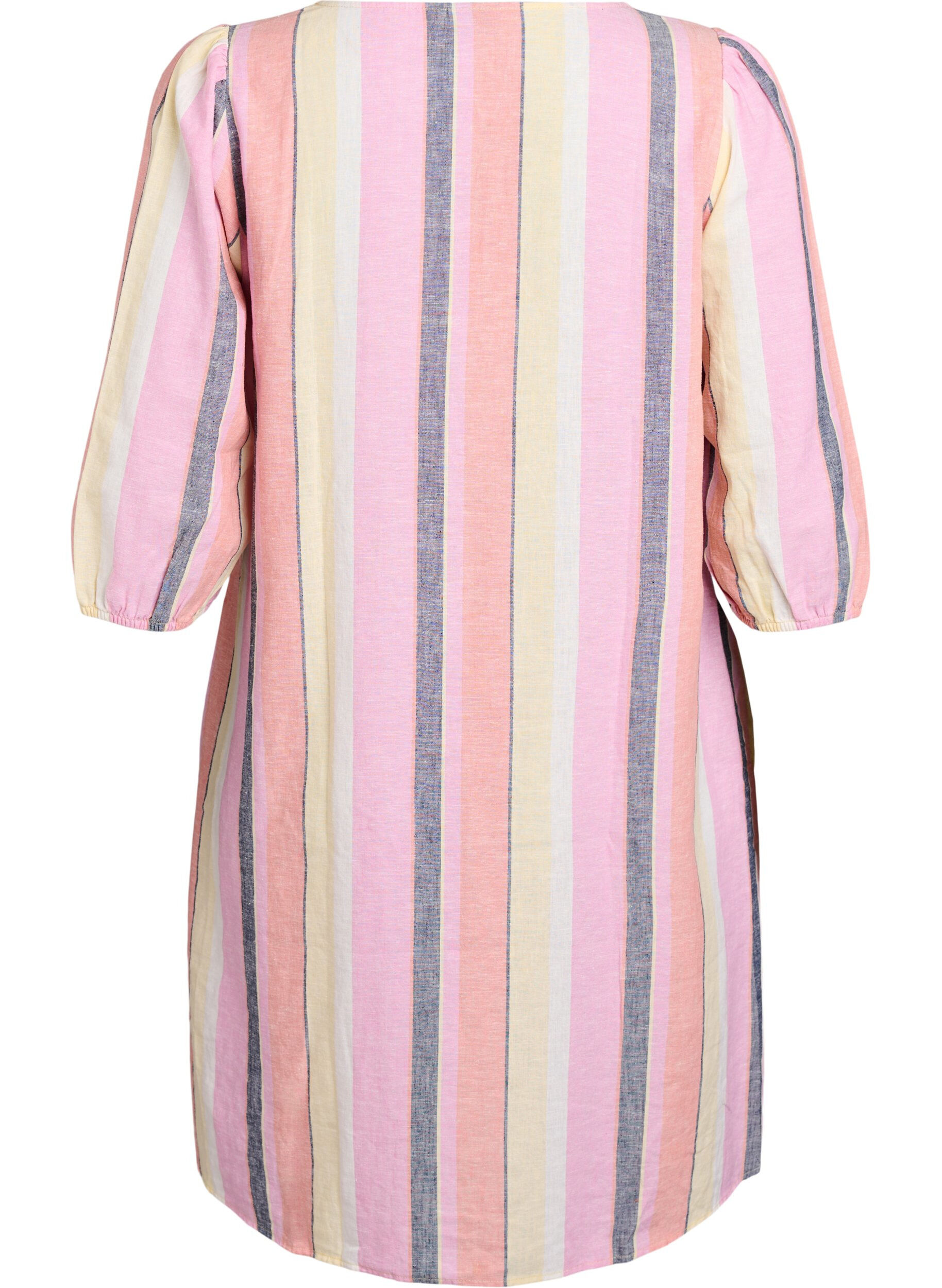 Zizzi Kr&oacute;tka sukienka z lnu i wiskozy z rekawami 3/4, Ż&oacute;łty, Packshot image number 1