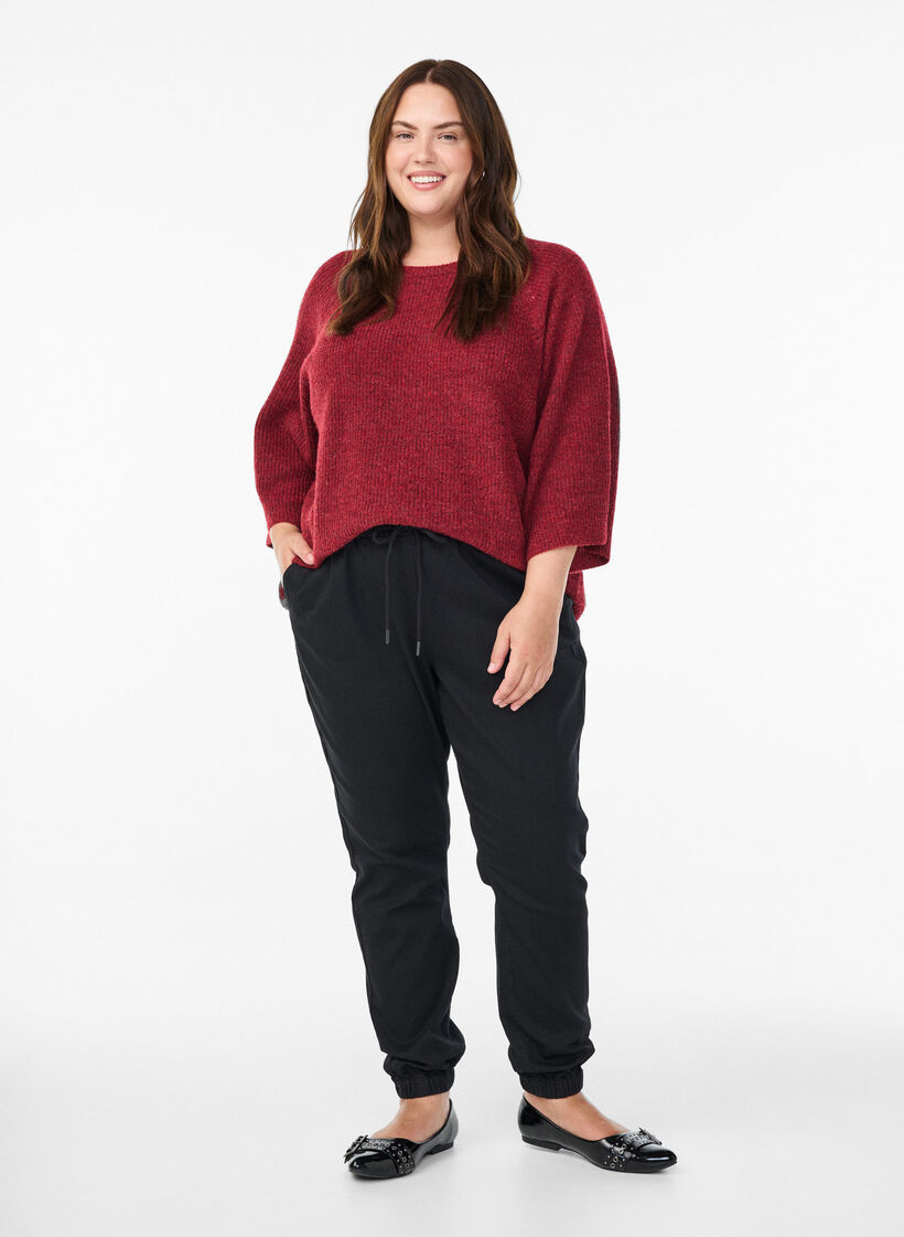 Prazkowany sweter z rekawami 3/4, Czerwony, Model image number 1