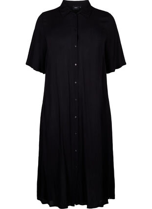 Wiskozowa sukienka koszulowa z krótkimi rekawami, Black, Packshot image number 0