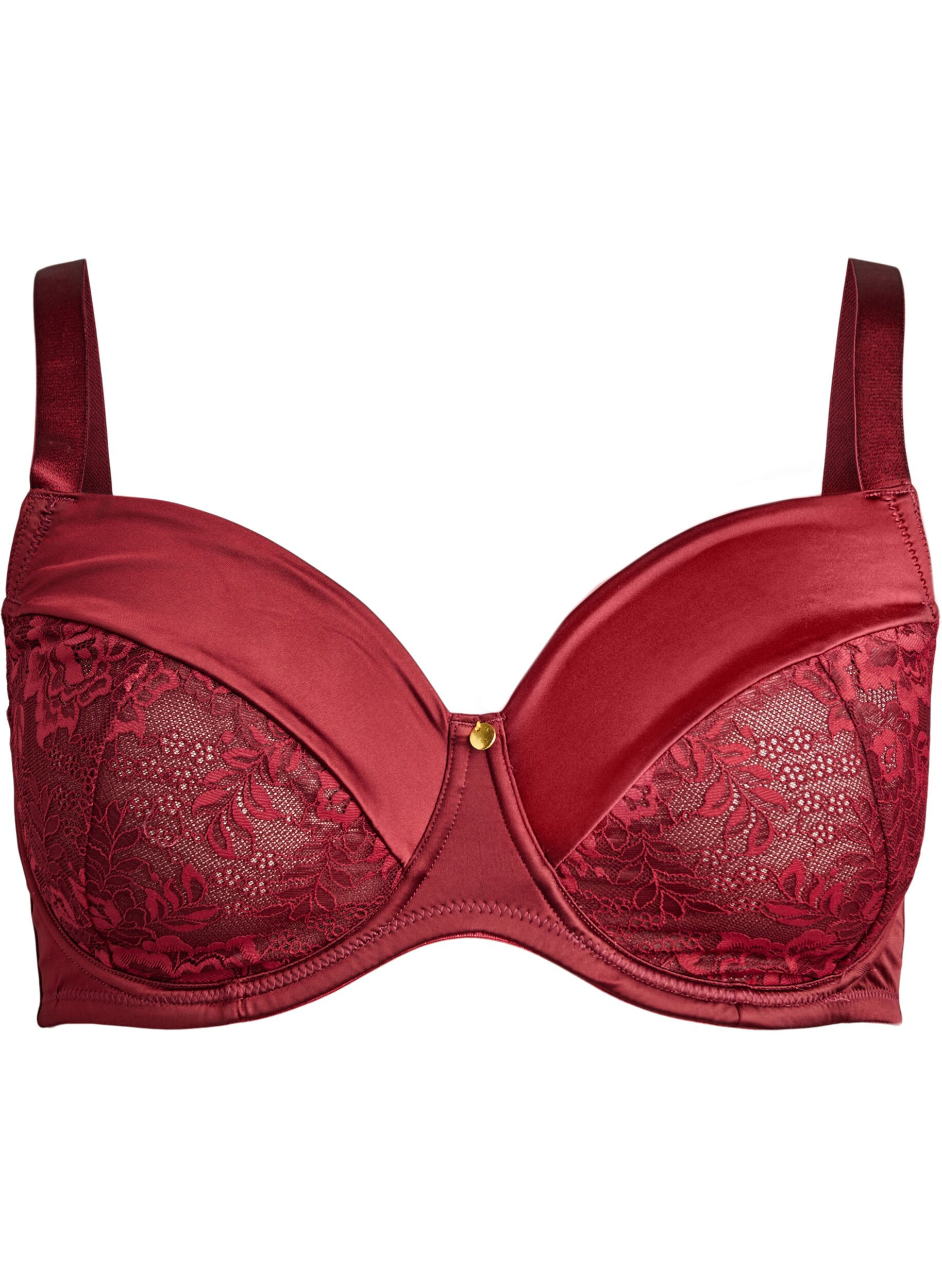 ZizziBiustonosz push-up z wycieciem na biust, wykonany z blyszczacej mikrofibry, Ciemnobordowy, Packshot image number 0