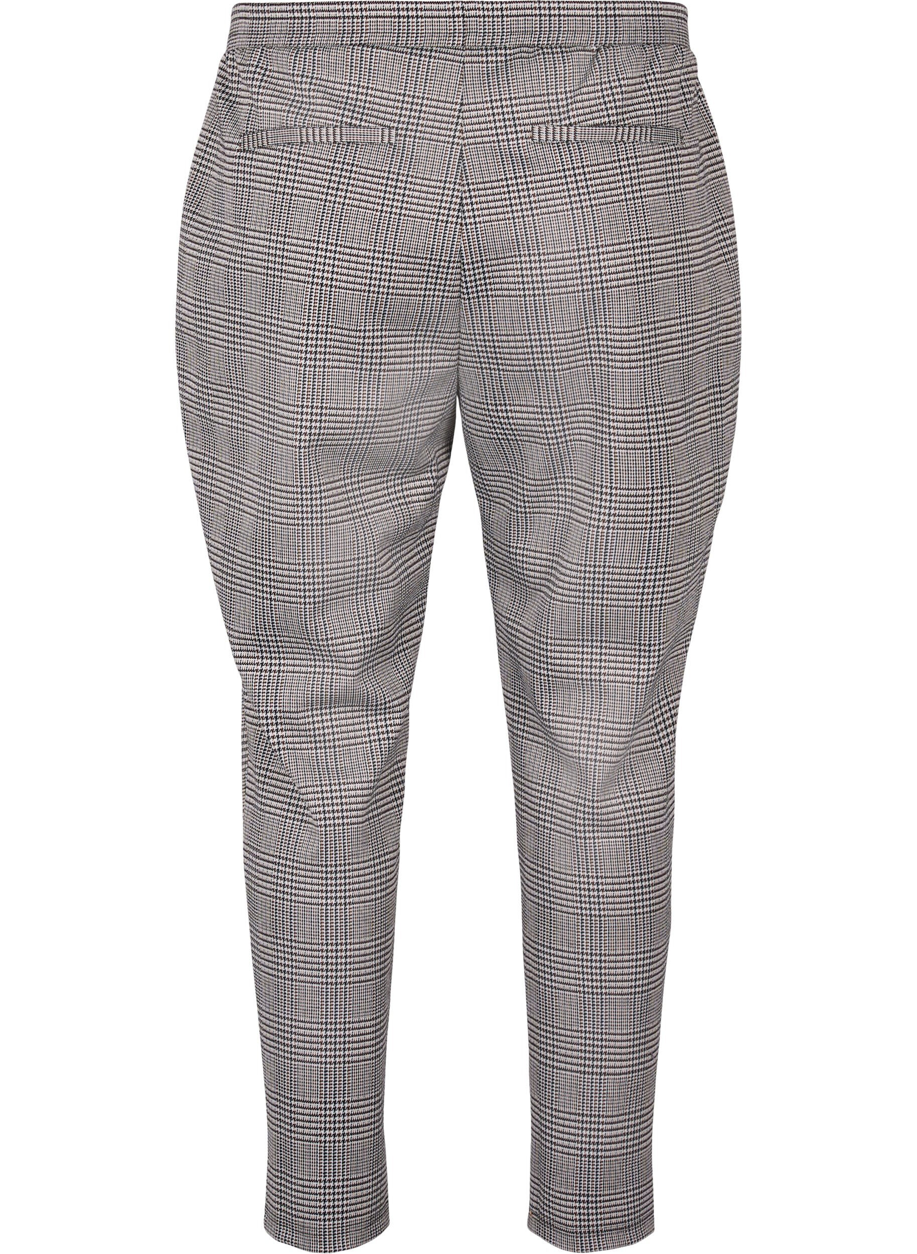 Zizzi Skr&oacute;cone spodnie Maddison w kratke, Beige Brown Check, Packshot image number 1