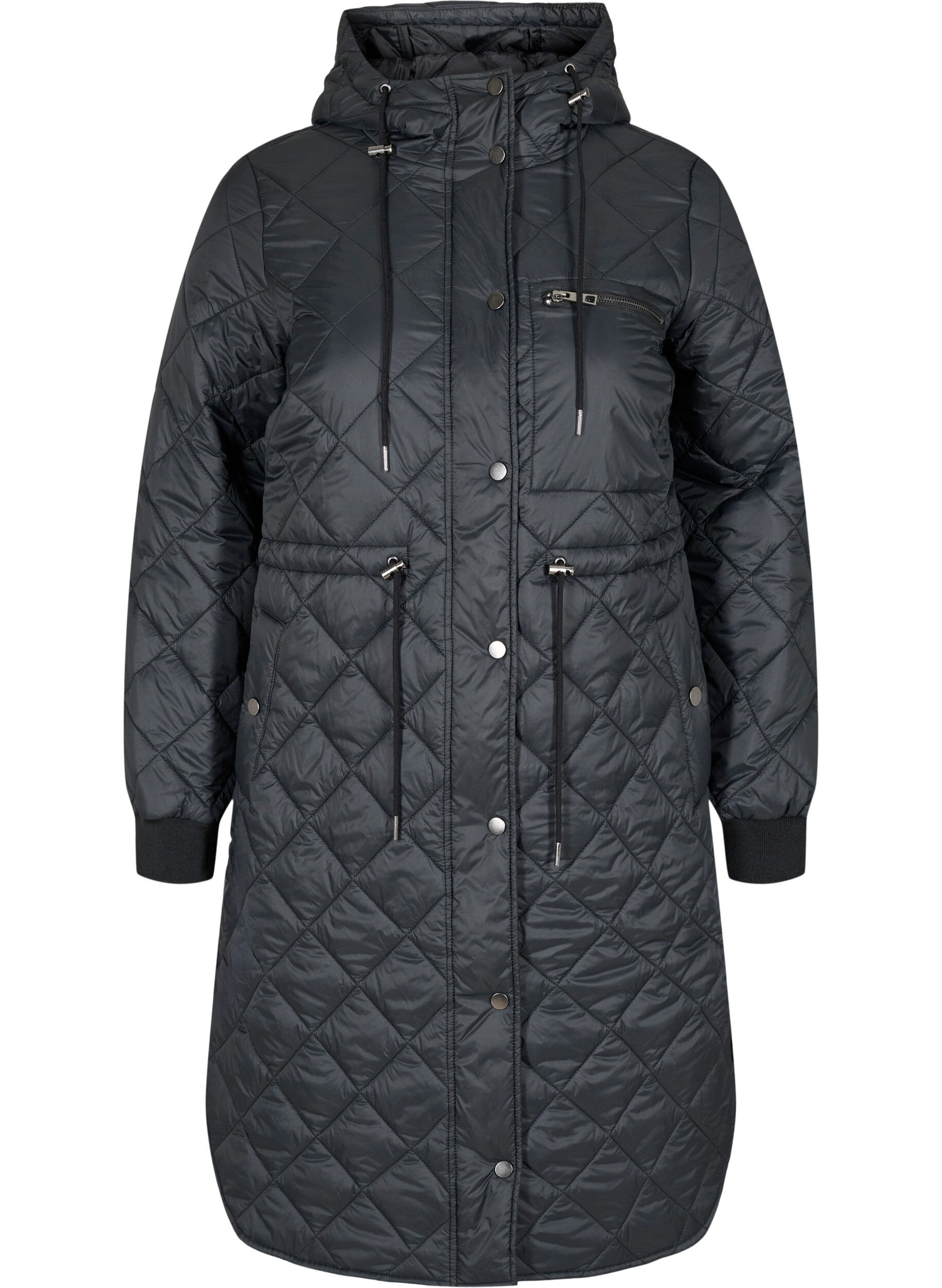 Zizzi Quilted lightweight jacket with hood, Black, Packshot image number 0