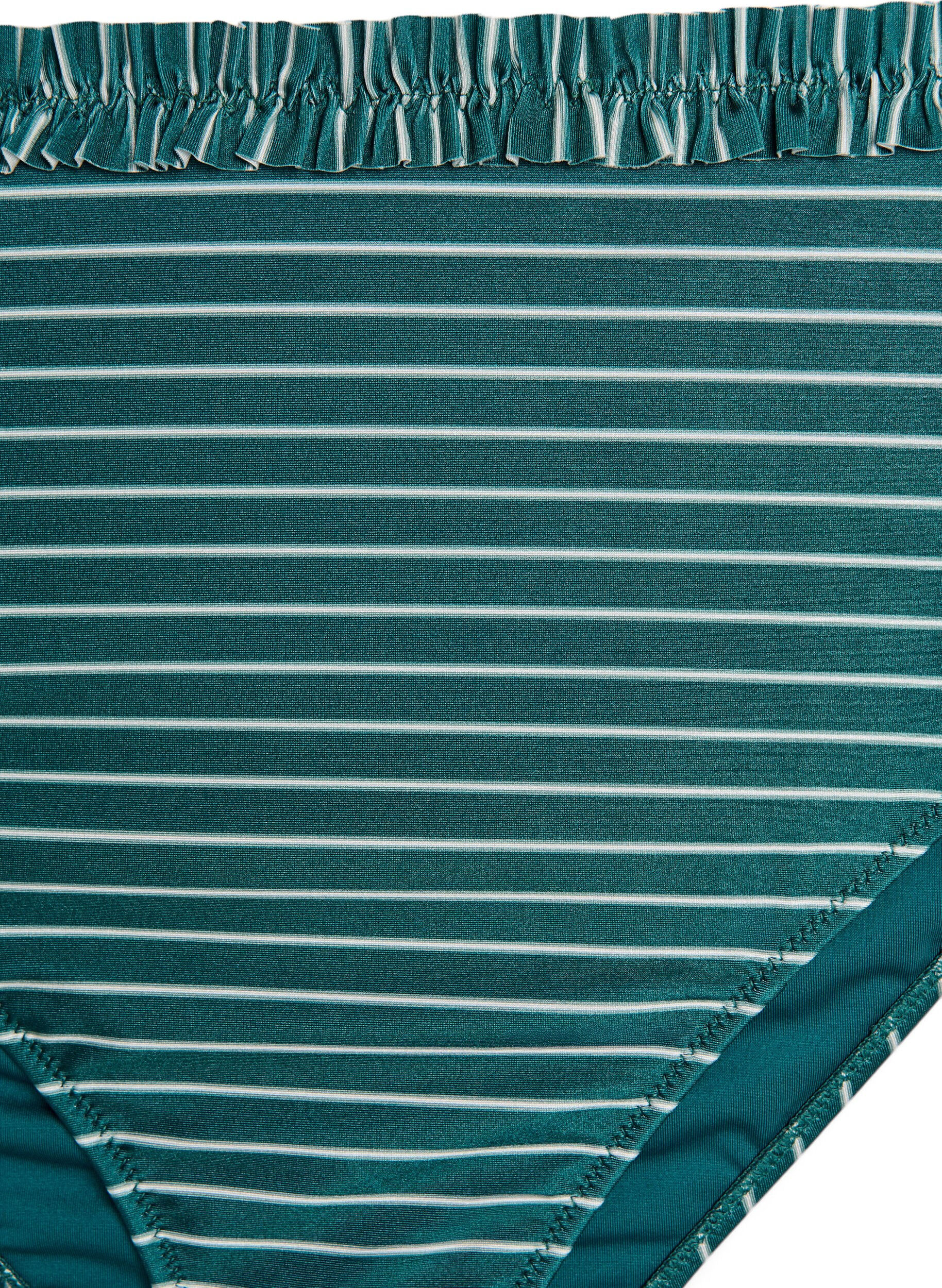 Zizzi Figi damskie w paski do bikini z marszczonym brzegiem, Zielony, Packshot image number 2