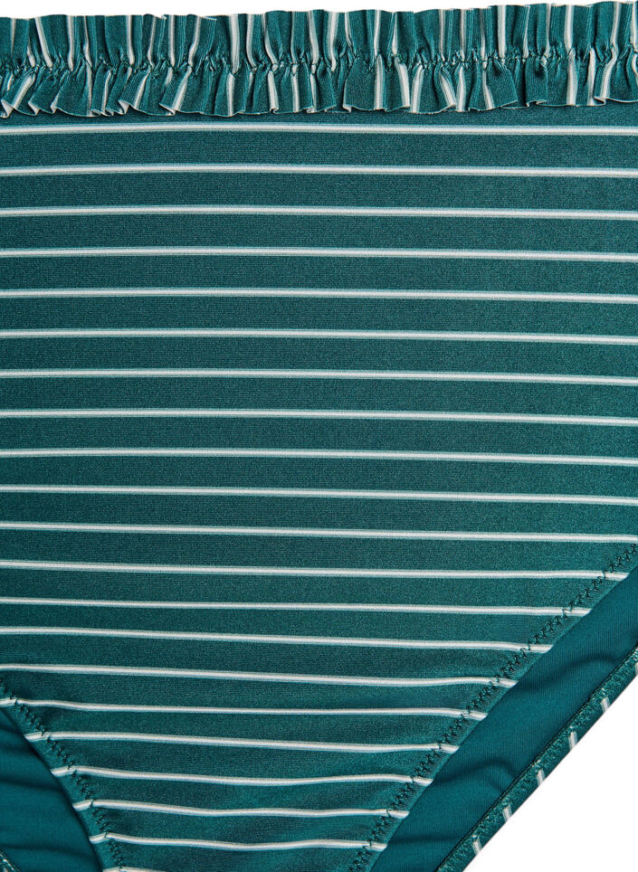 Figi damskie w paski do bikini z marszczonym brzegiem, Zielony, Packshot image number 2