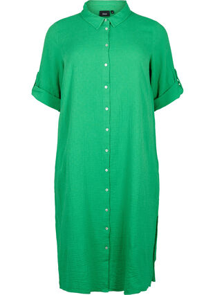 Bawelniana sukienka koszulowa z krótkimi rekawami, Bright Green, Packshot image number 0