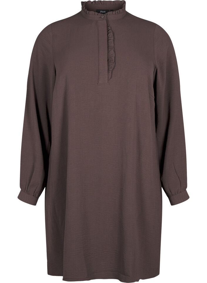 Sukienka z dlugimi rekawami i zabotem, Chocolate Martini, Packshot image number 0