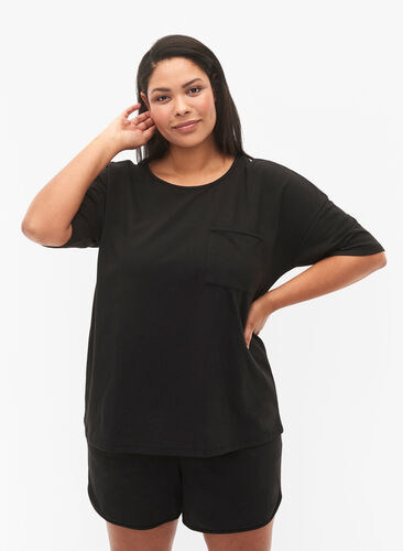 Bluzka z pólrekawem, Black, Model image number 0