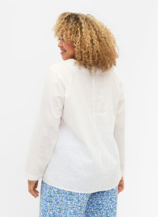 Bawelniana bluzka z szydelkowym detalem, White, Model image number 1
