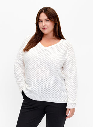 Wzorzysty sweter z bawelny organicznej, Cloud Dancer, Model image number 0